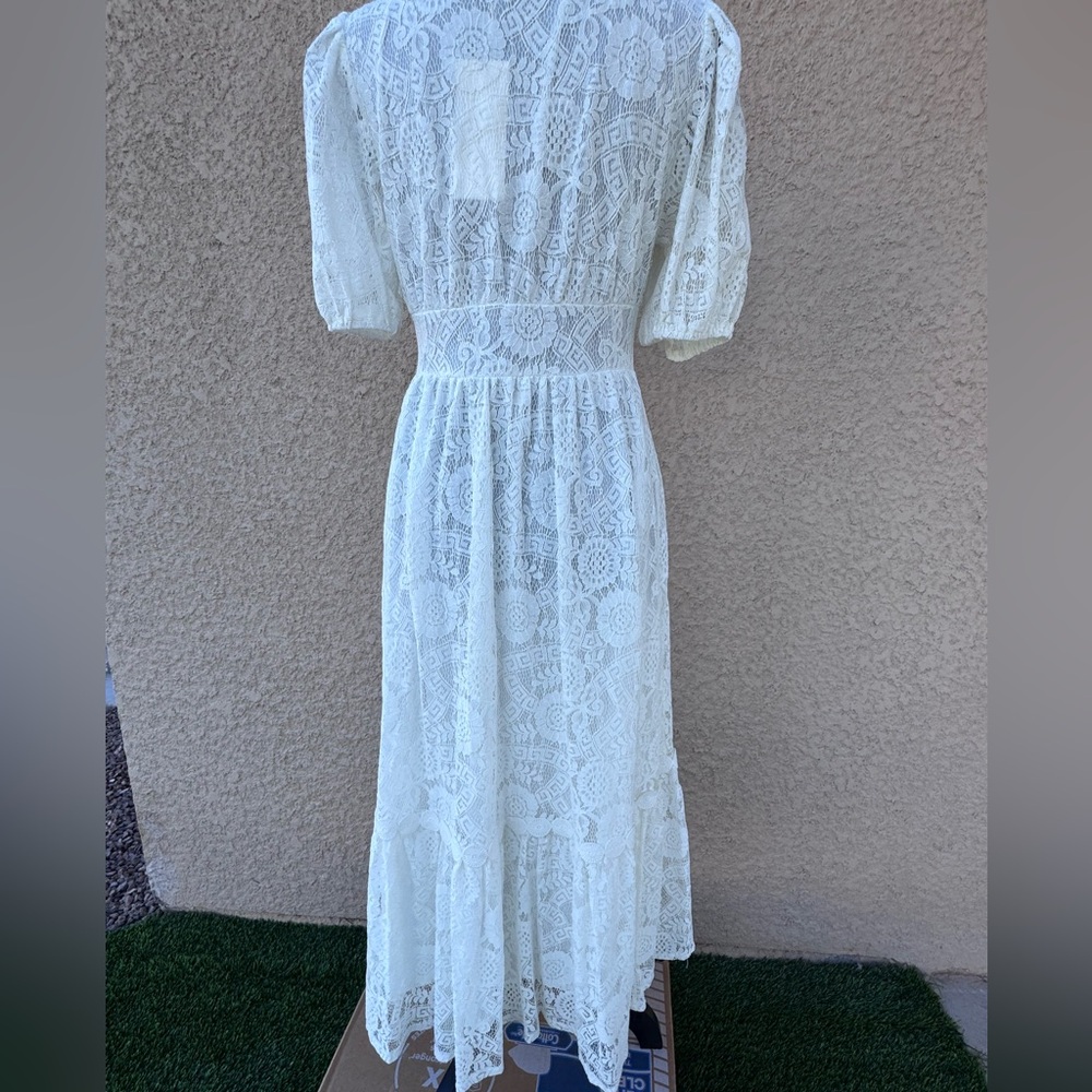 Blu Pepper White Lace Maxi Dress Short Sleeve NWT Women’s Size L Bohemian - Picture 9 of 16